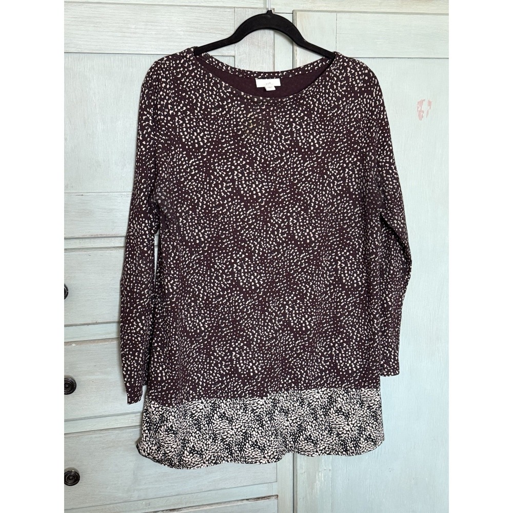 J. Jill Women's Pattern Dress, Dark Maroon With Black & Tan, Size M